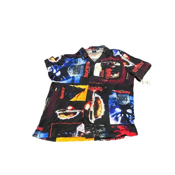 Friday The 13th Mens Short Sleeve Button Up Graphic Print Shirt Black Size XXL - Picture 1 of 3